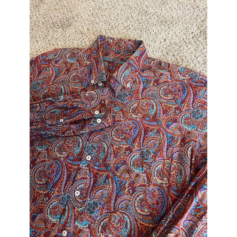 Alan Flusser Mens Button Down XXL Multicolor Paisley Print Long Sleeve Cotton